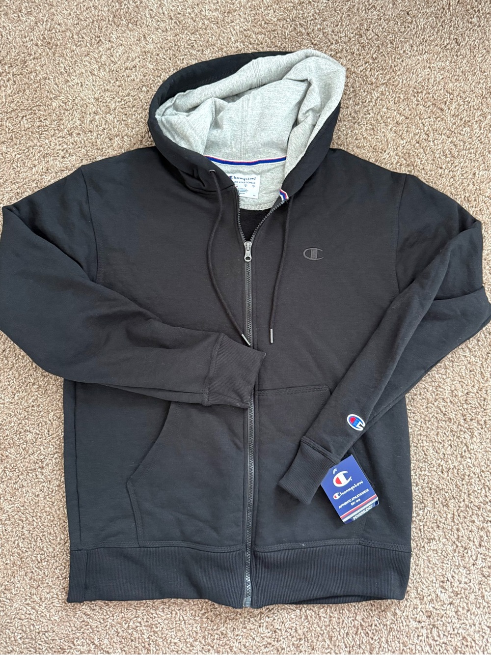 Champion Black Full-Zip Hoodie with Gray Hood Lining